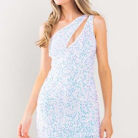 White Ice One Shoulder Keyhole Sequin Dress