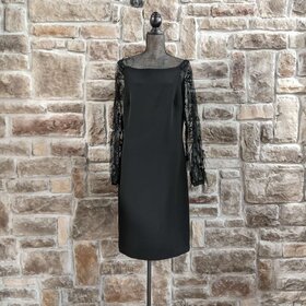 Alberto Makali Black Strapless Dress w/ Embellished Mesh Sleeve
