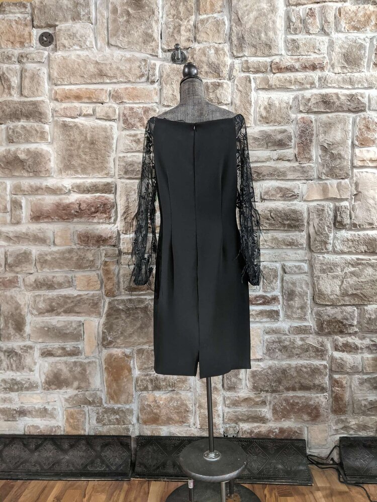 Alberto Makali Black Strapless Dress w/ Embellished Mesh Sleeve