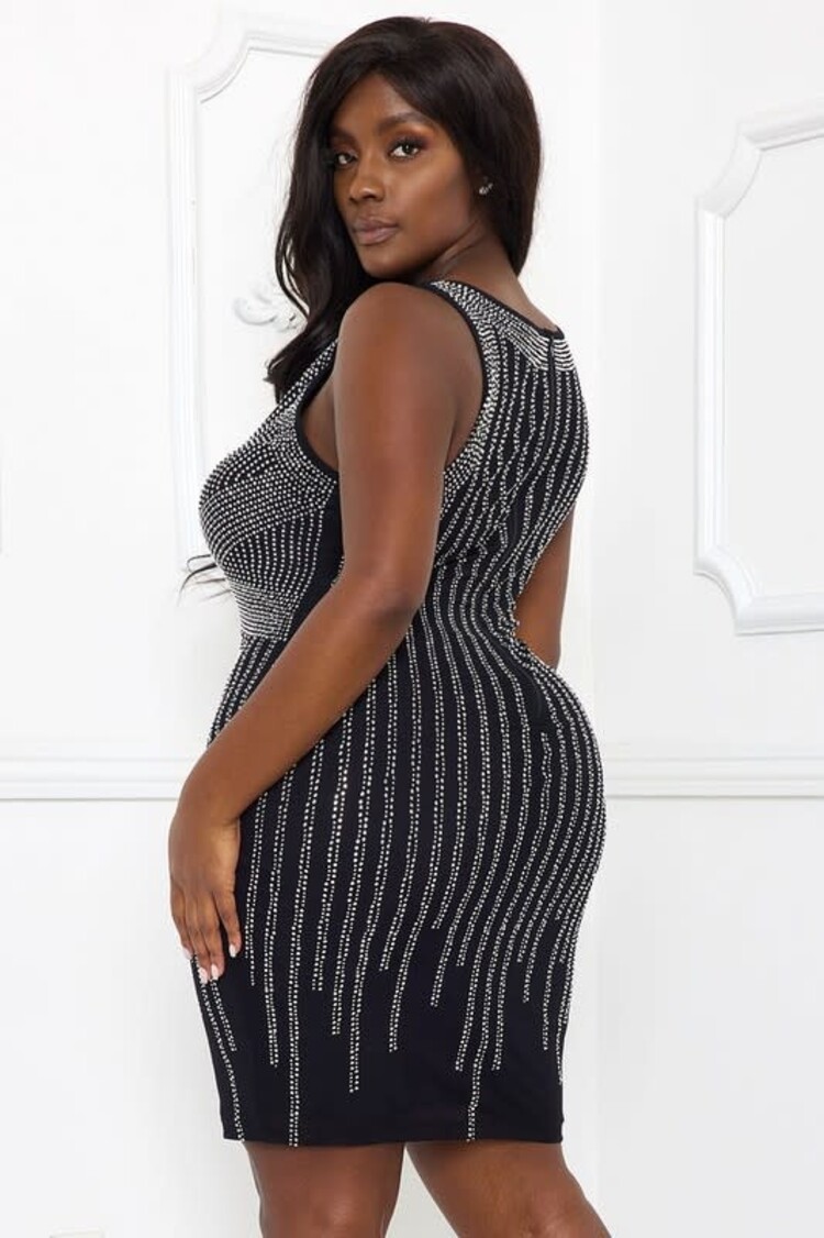 Symphony Black Rhinestone Geometric Pattern Dress