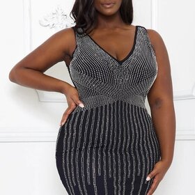 Symphony Black Rhinestone Geometric Pattern Dress