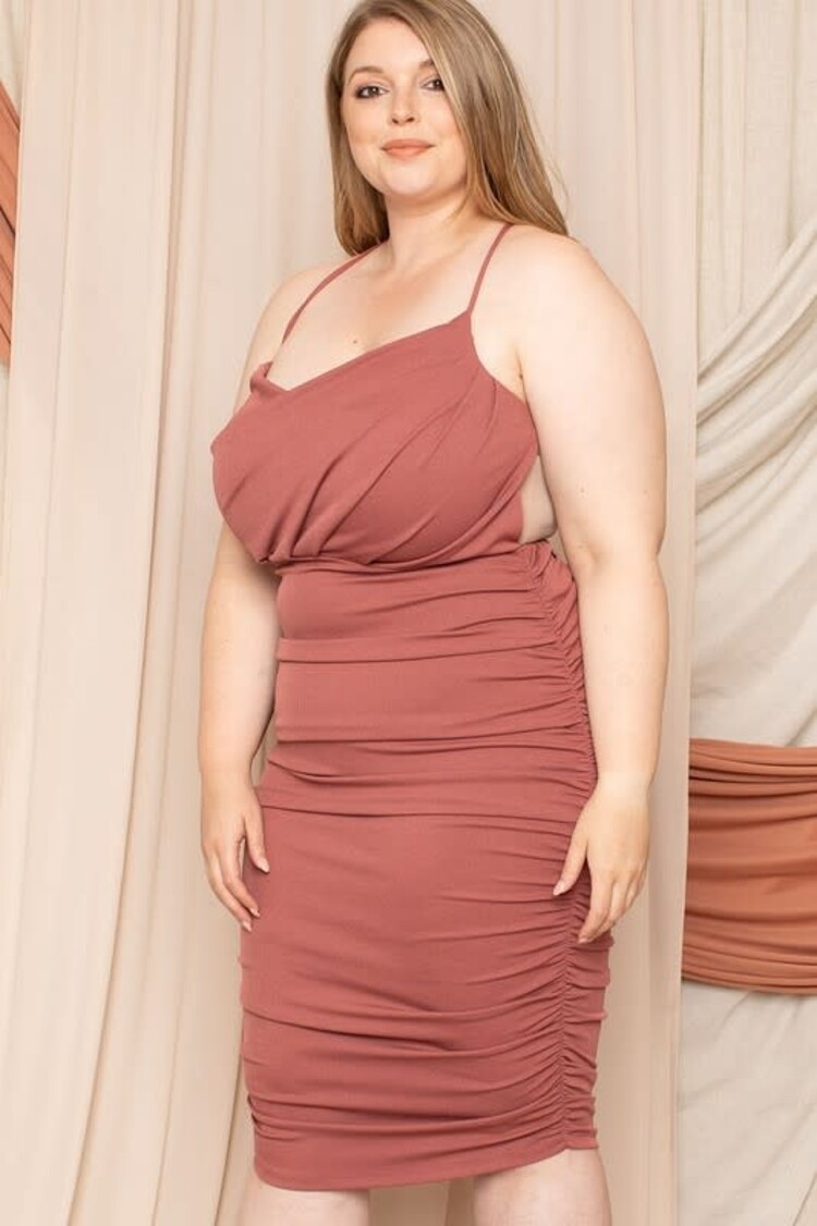 Symphony Dark Rose Halter Top with Criss Cross Open Back Mini Dress