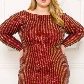 Symphony Burgundy/Iridescent Sequin Stripe Mini Dress with Criss Cross Open Back