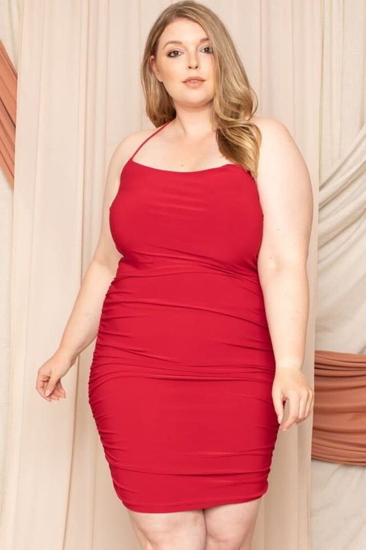 Symphony Red Lace Up Open Back Mini Dress, Size 3XL