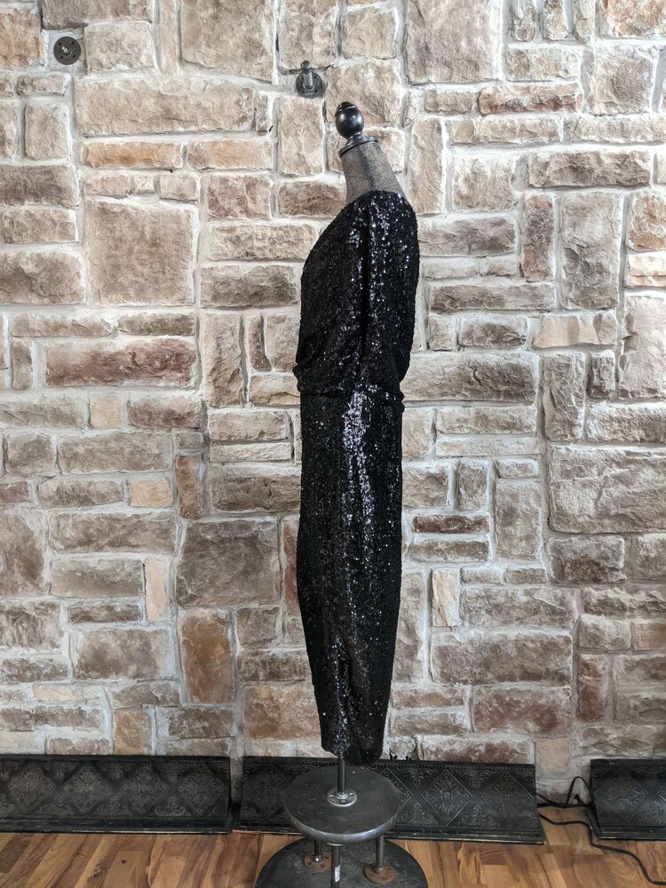 Zara Woman Black Sequin Draped Of The Shoulder Dress, Size L