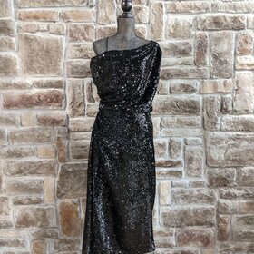 Zara Woman Black Sequin Draped Of The Shoulder Dress, Size L