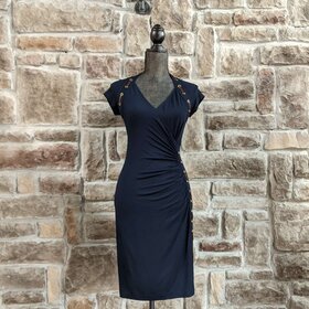 Carmens Navy Dress With Faux Leather Detailing, Size S