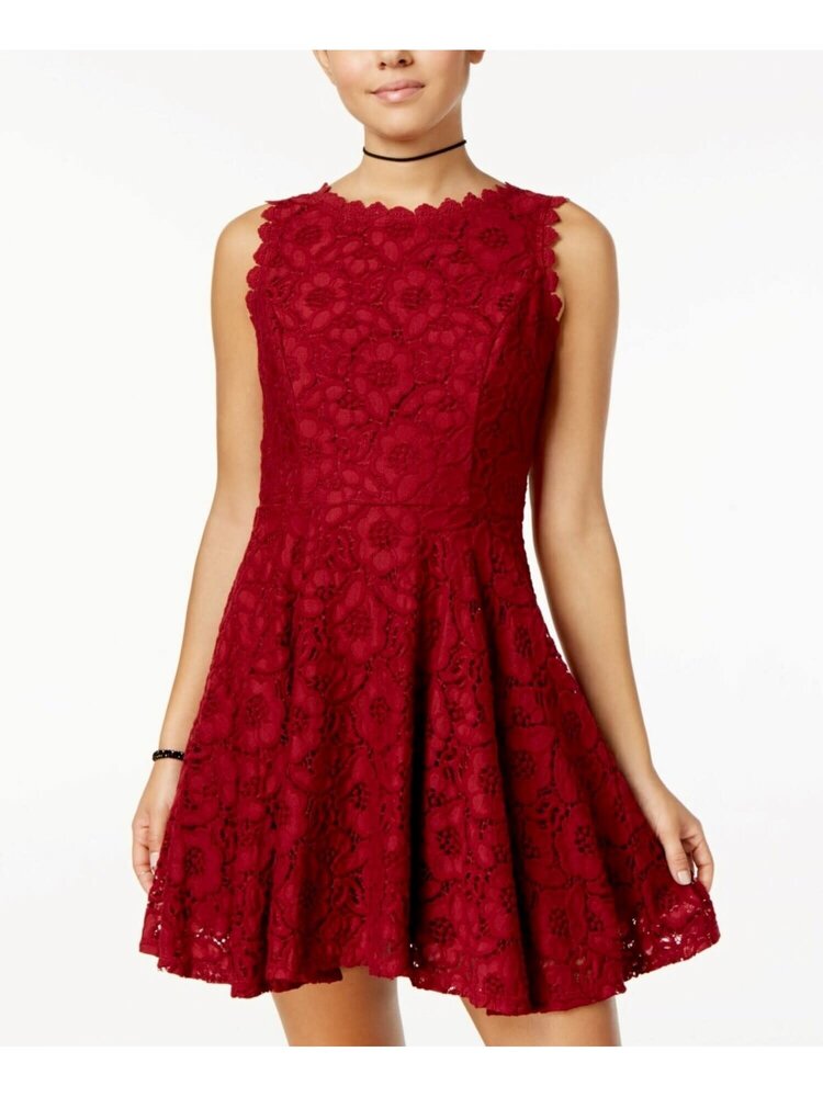 City Studio Burgundy Lace Sleeveless Dress, Size 3