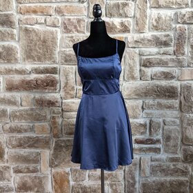 B Darlin Navy Satin Fit and Flare Dress