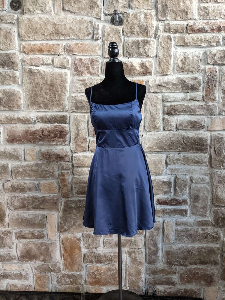 B Darlin Navy Satin Fit and Flare Dress