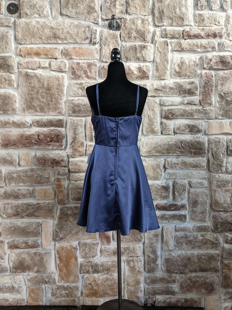 B Darlin Navy Satin Fit and Flare Dress