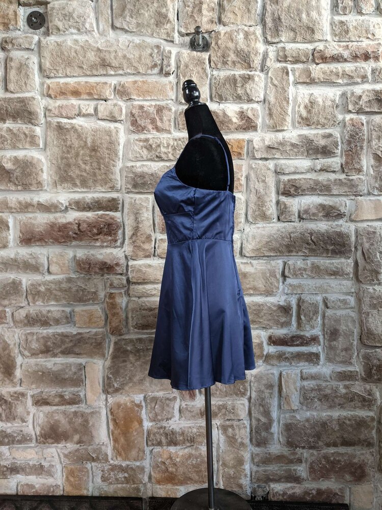 B Darlin Navy Satin Fit and Flare Dress