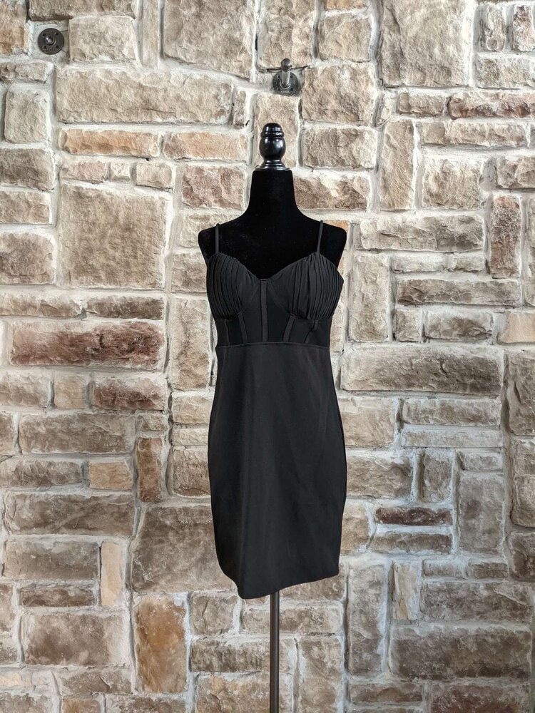 Crystal Doll Black Corset Dress With Sheer Panel, Size L