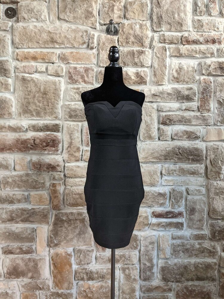 Emerald Sundae Black Strapless Dress With Sheer Panel, Size M