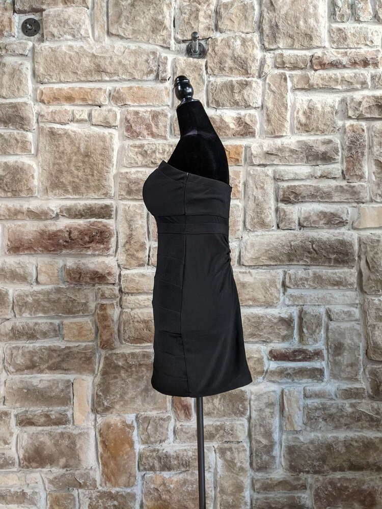 Emerald Sundae Black Strapless Dress With Sheer Panel, Size M