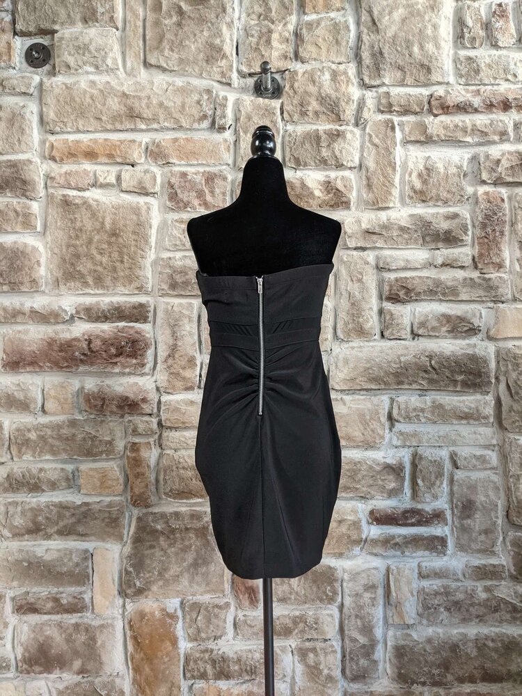 Emerald Sundae Black Strapless Dress With Sheer Panel, Size M