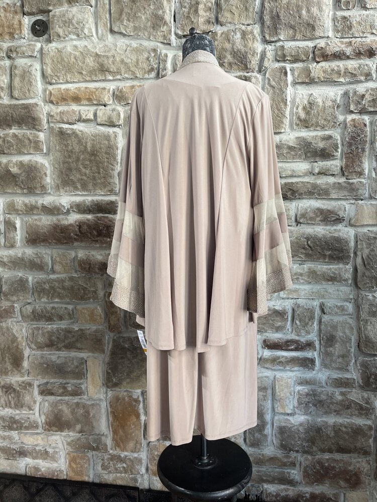 R & M Richards Taupe Dress with Matching Bell Sleeved Jacket, Size 16W