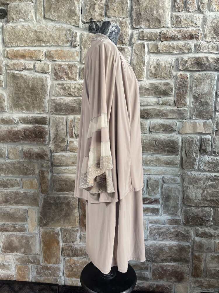 R & M Richards Taupe Dress with Matching Bell Sleeved Jacket, Size 16W