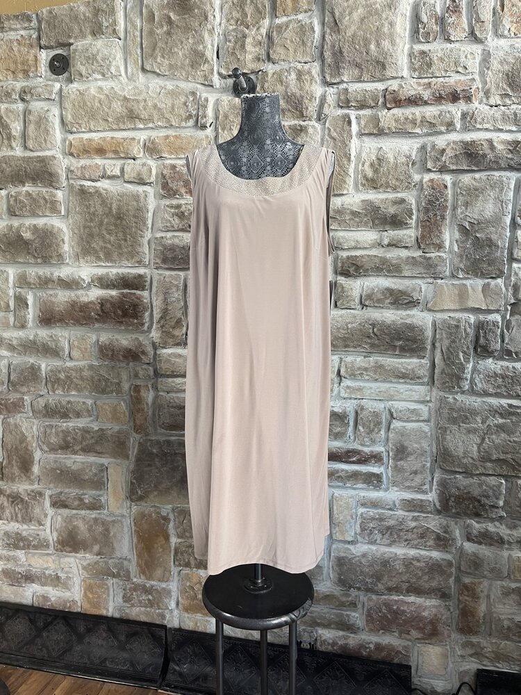 R & M Richards Taupe Dress with Matching Bell Sleeved Jacket, Size 16W