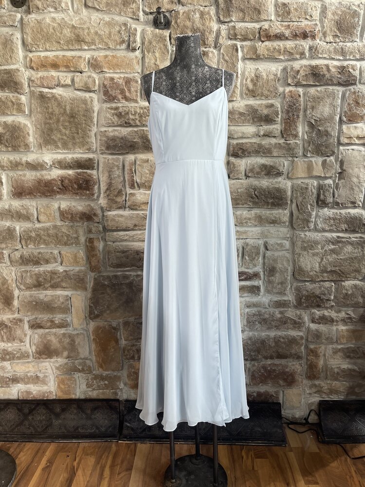 After Six Blue Mist Chiffon Dress with Tie Back, Size 16