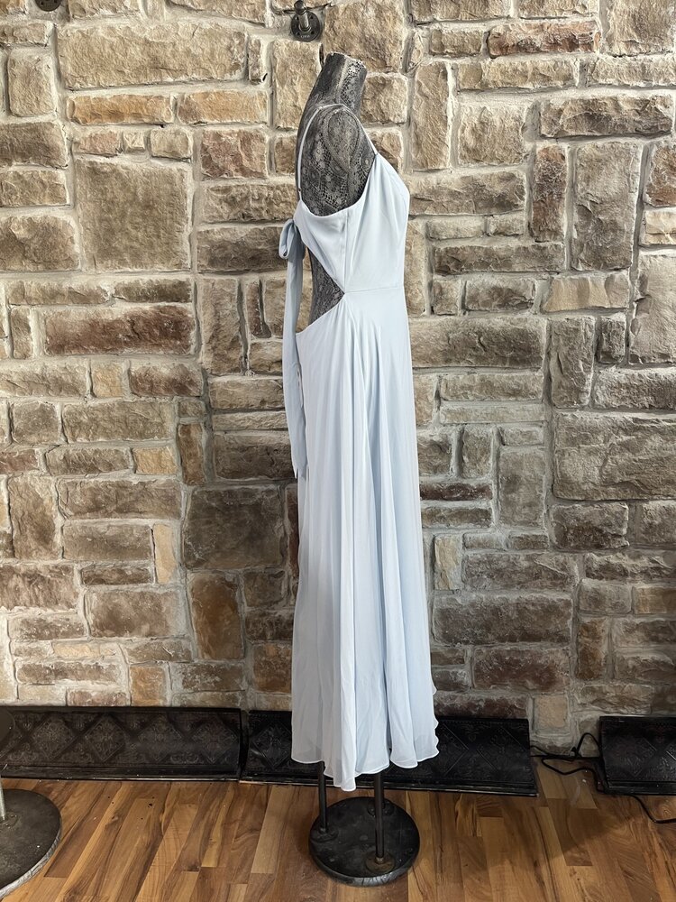 After Six Blue Mist Chiffon Dress with Tie Back, Size 16