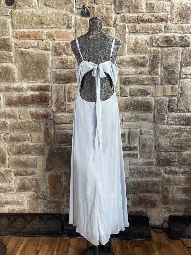 After Six Blue Mist Chiffon Dress with Tie Back, Size 16