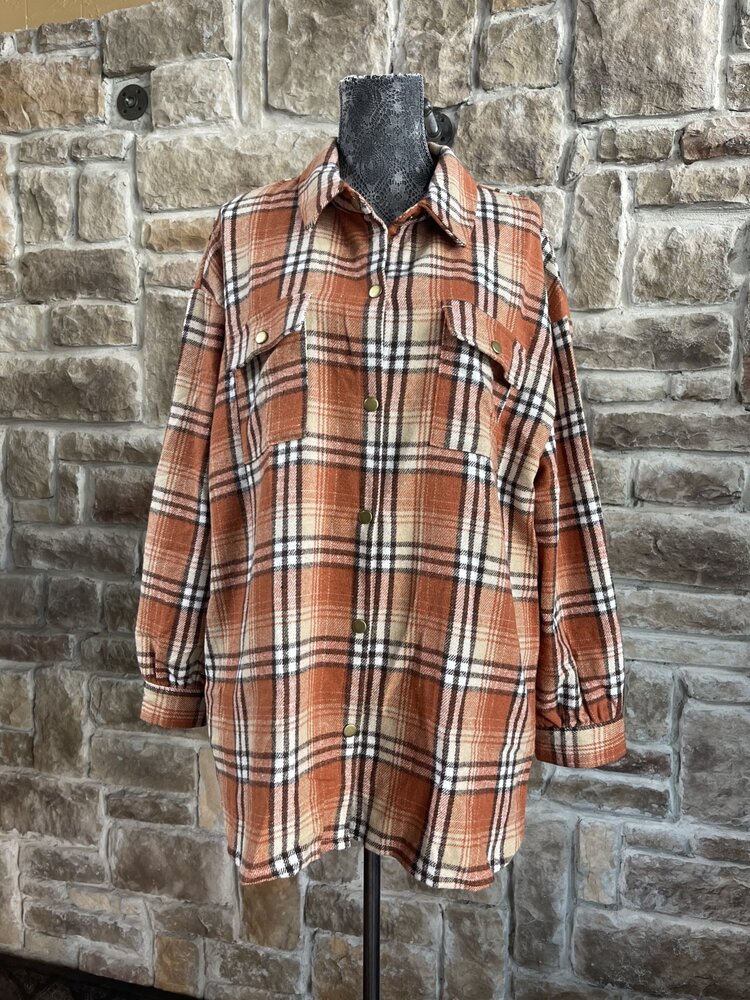 Rust Plaid Shacket - Long Story Short