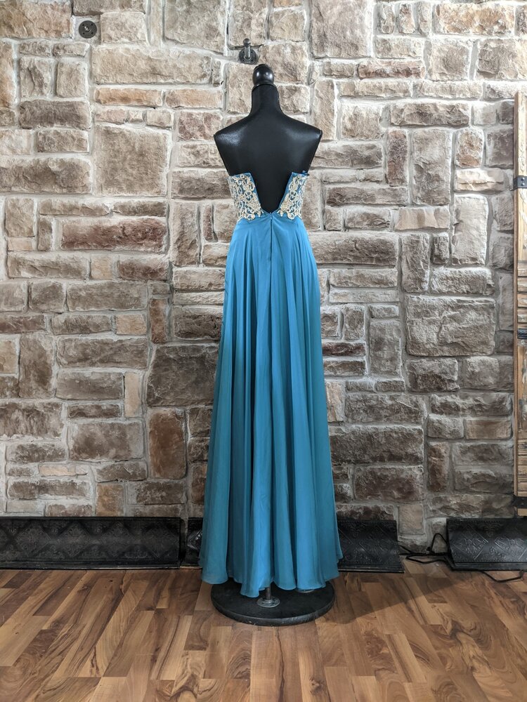 La Femme Teal Strapless Beaded Ball Gown, Size 00