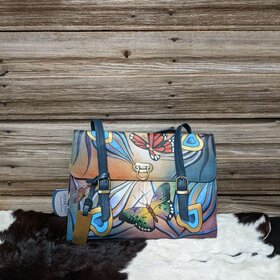 Anuschka Blue Butterfly Anuschka Hand Painted Leather Bag