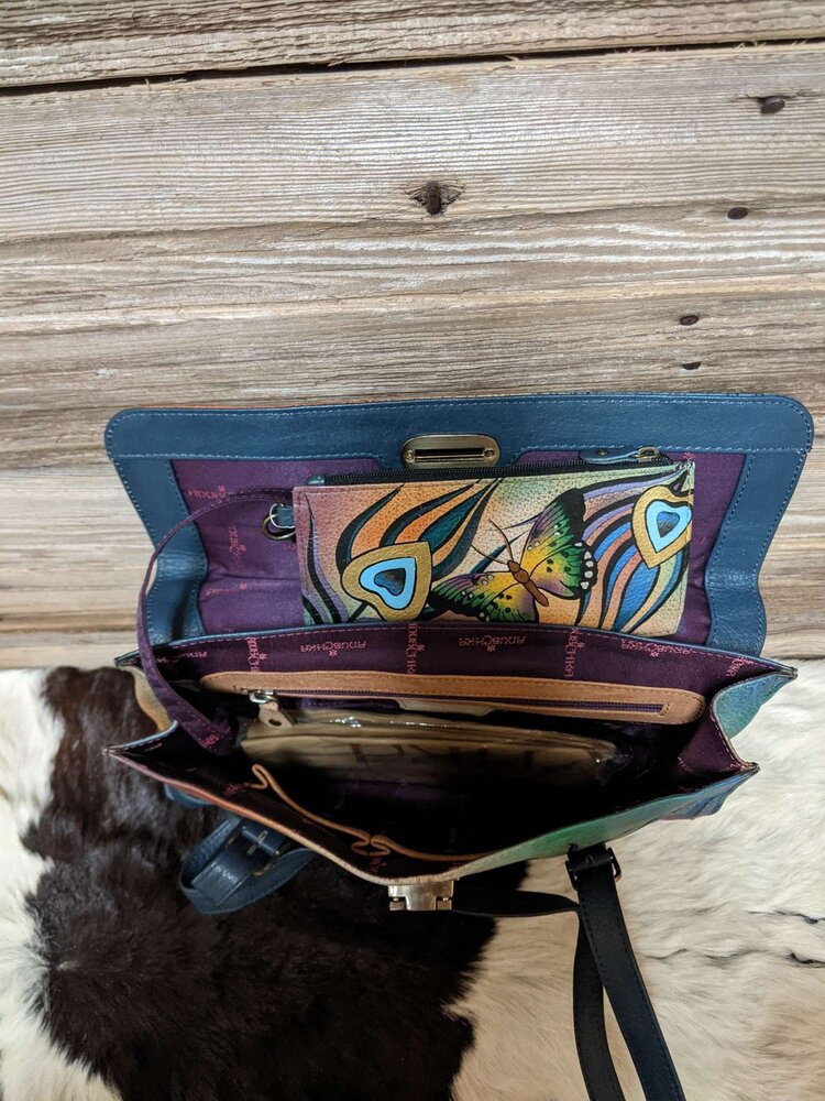 Anuschka Blue Butterfly Anuschka Hand Painted Leather Bag