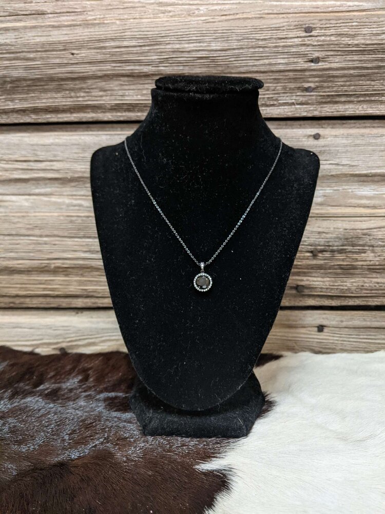 Black Crystal Round Solitaire Necklace