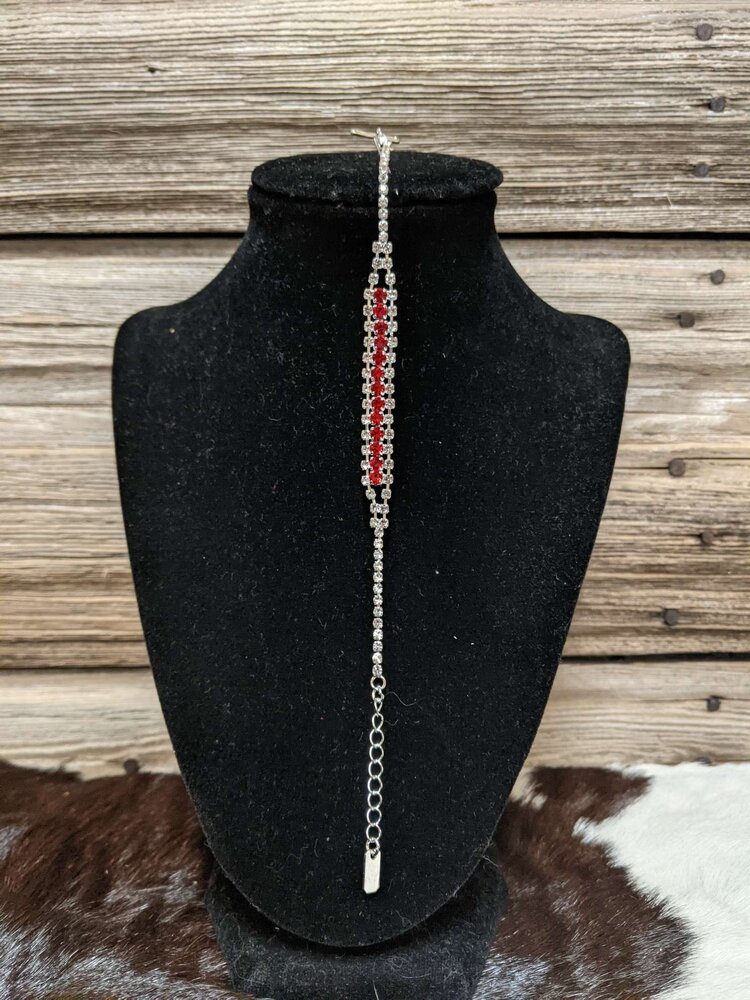 Silver with Red Rhinestone Valentina Bracelet