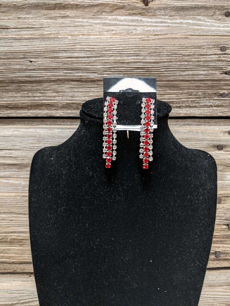 Silver with Red Rhinestone Valentina Earrings