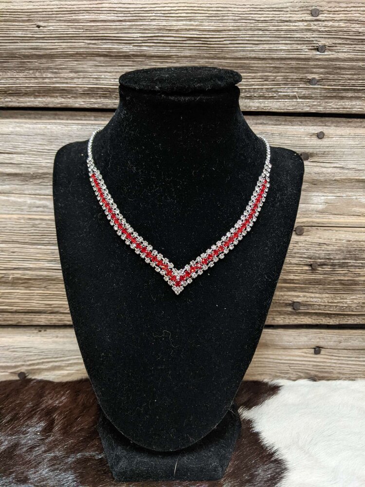 Silver with Red Rhinestone Valentina Necklace
