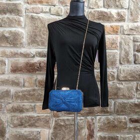 Blue Shimmery Evening Clutch Bag with Attachable Chain Strap