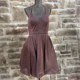 Royal Queen Mauve/Gold Strappy Back Shimmer Dress with Pockets