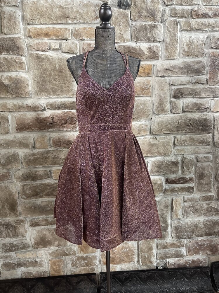 Royal Queen Mauve/Gold Strappy Back Shimmer Dress with Pockets