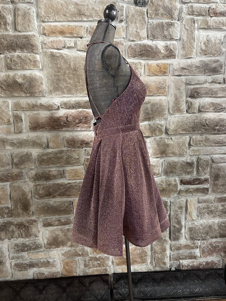 Royal Queen Mauve/Gold Strappy Back Shimmer Dress with Pockets