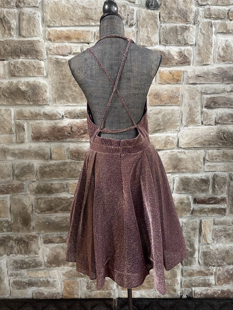 Royal Queen Mauve/Gold Strappy Back Shimmer Dress with Pockets