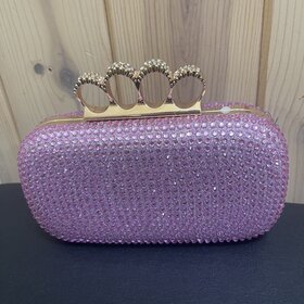 Pink Rhinestone Finger Clutch w/ Chain Strap