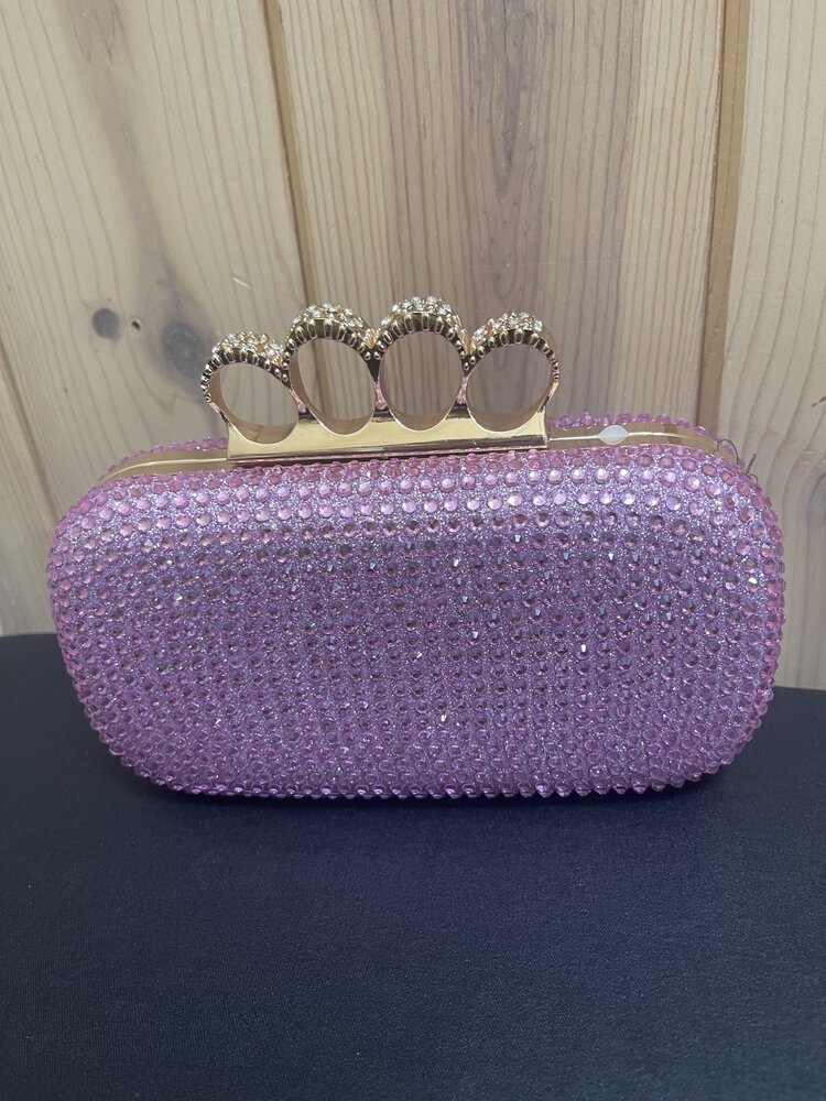 Pink Rhinestone Finger Clutch w/ Chain Strap