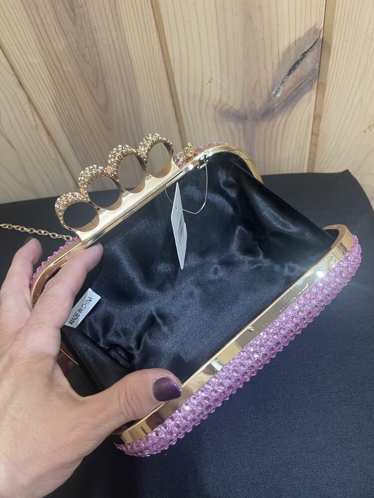 Pink Rhinestone Finger Clutch w/ Chain Strap