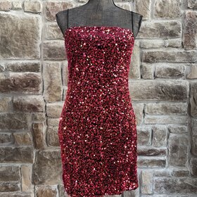Bear Dance Iridescent Red Sequin Dress with Elastic Straps