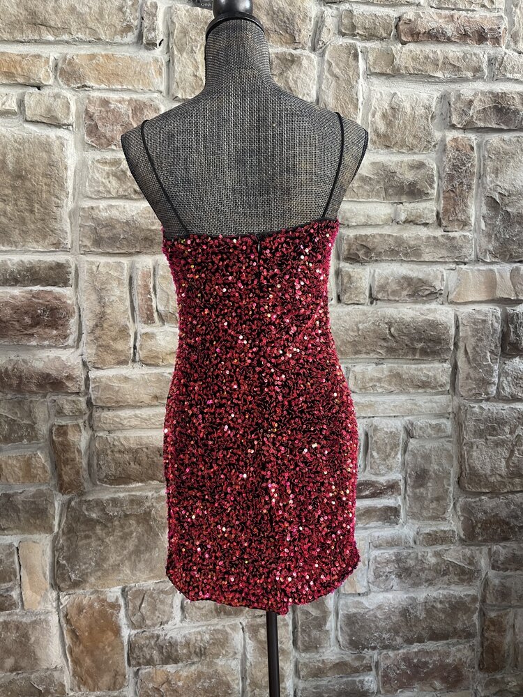 Bear Dance Iridescent Red Sequin Dress with Elastic Straps