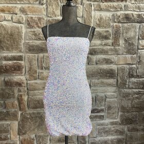 Bear Dance Iridescent Ivory Sequin Dress with Elastic Straps