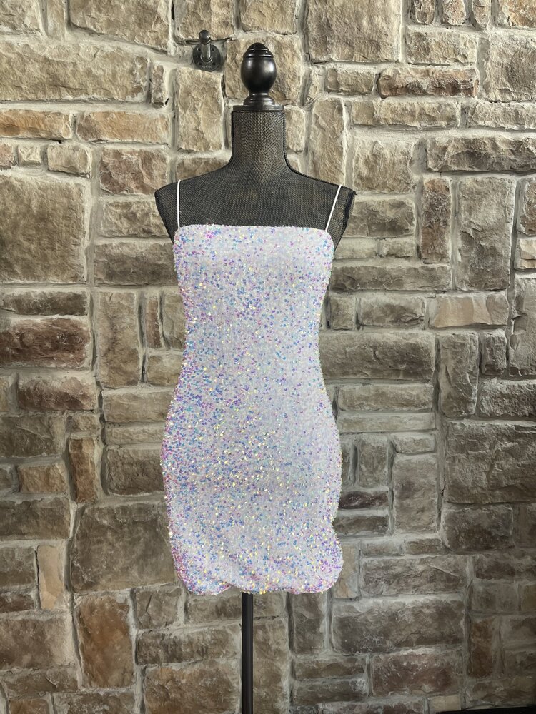 Bear Dance Iridescent Ivory Sequin Dress with Elastic Straps