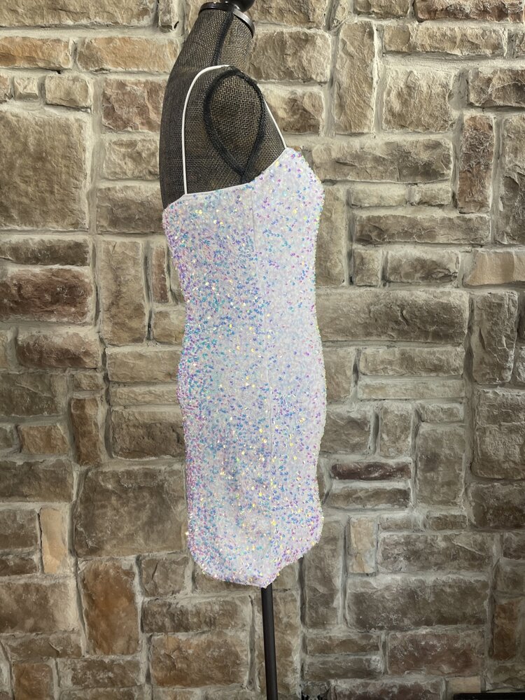 Bear Dance Iridescent Ivory Sequin Dress with Elastic Straps