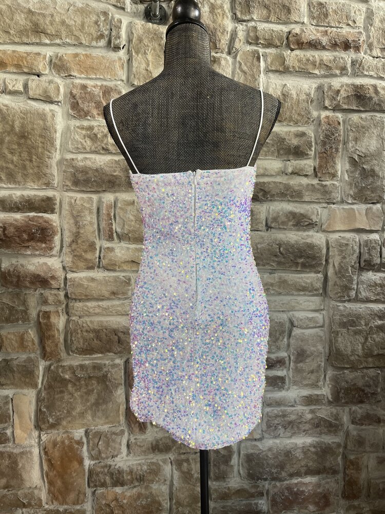 Bear Dance Iridescent Ivory Sequin Dress with Elastic Straps