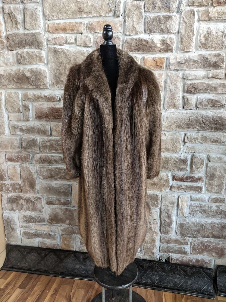 Brown Natural Beaver Coat, Size M/L