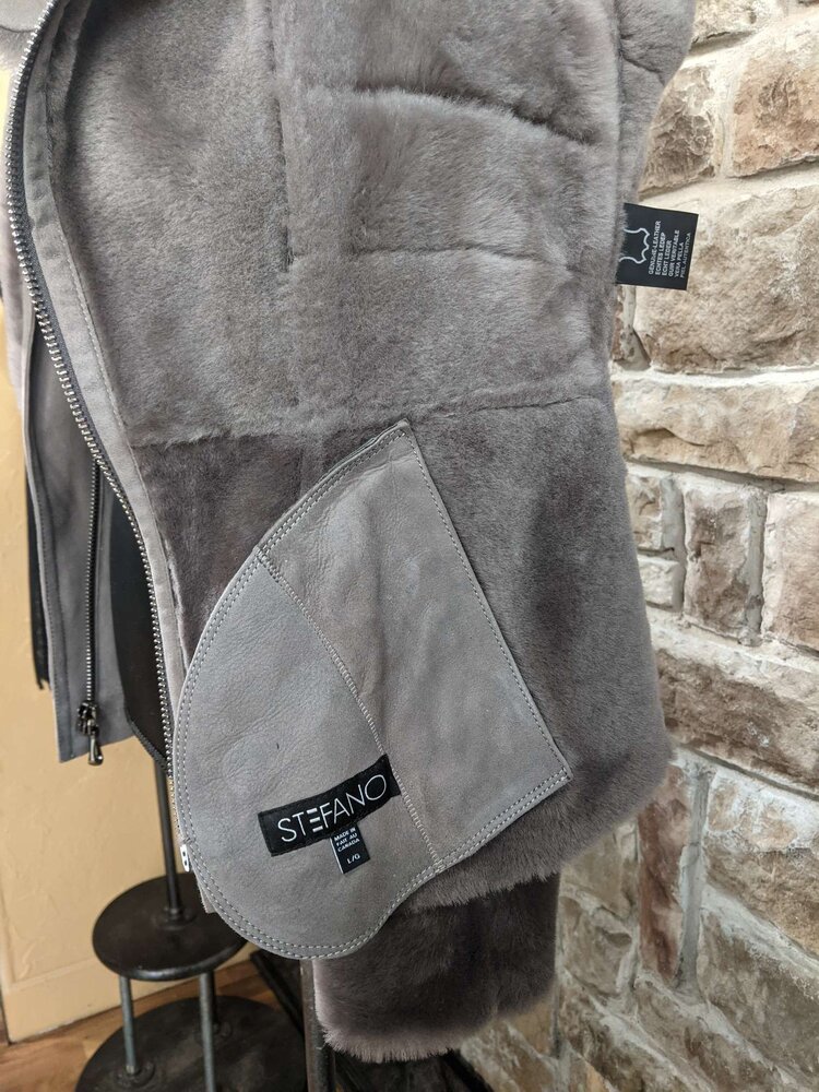 Gray Shearling Short Jacket, Size M